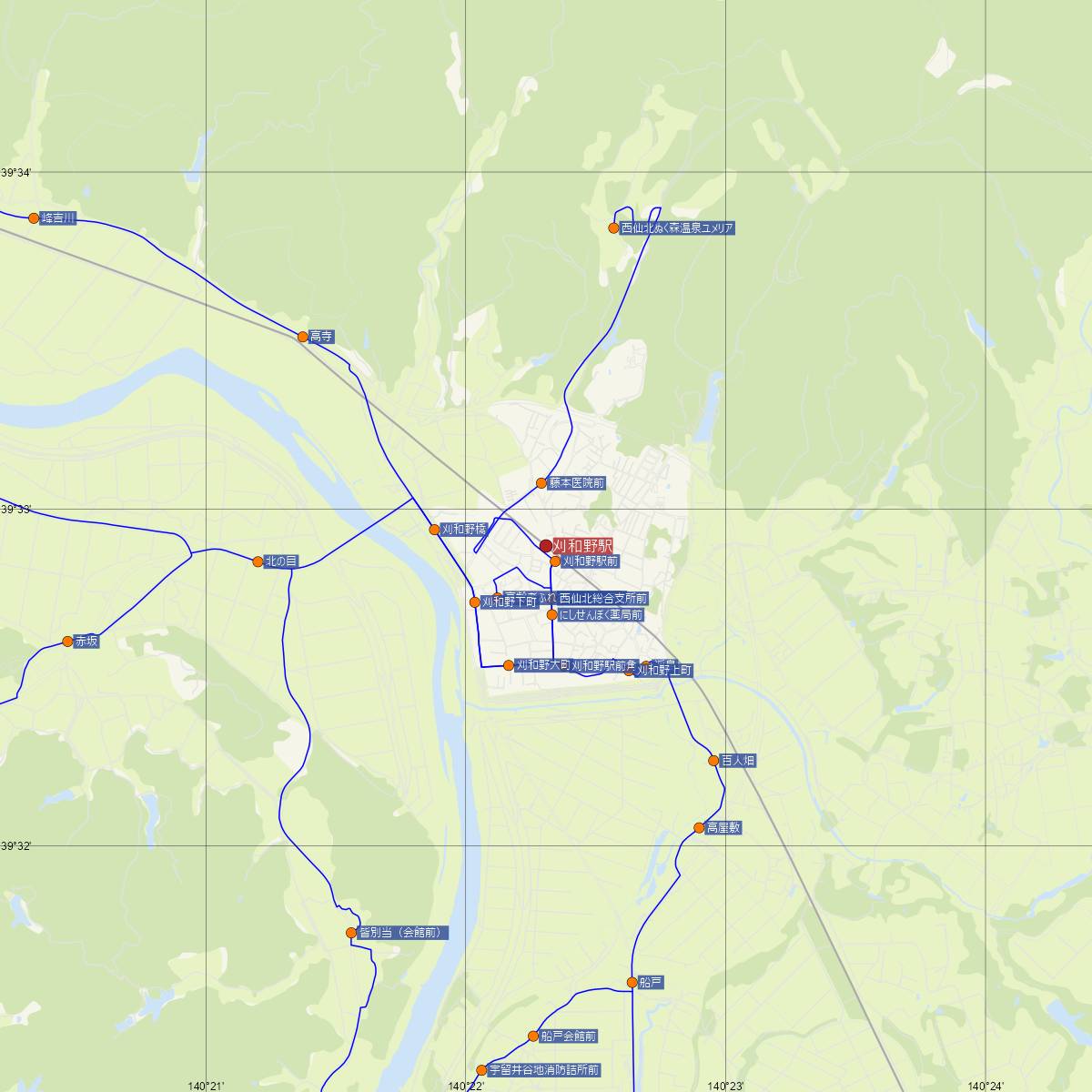 刈和野駅（JR東日本）周辺のバス路線図
