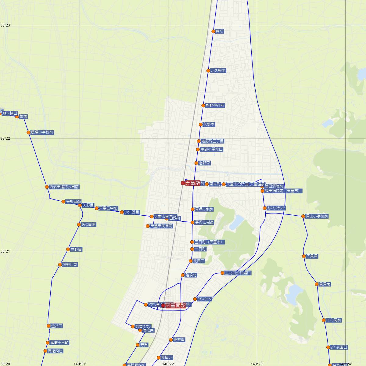 天童駅（JR東日本）周辺のバス路線図