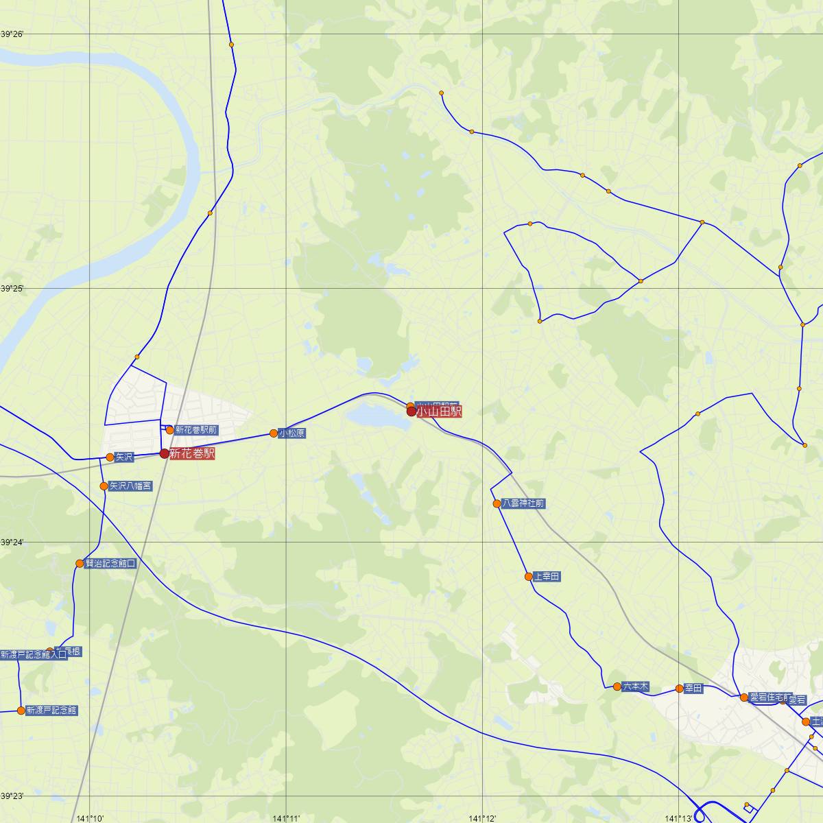 小山田駅（JR東日本）周辺のバス路線図