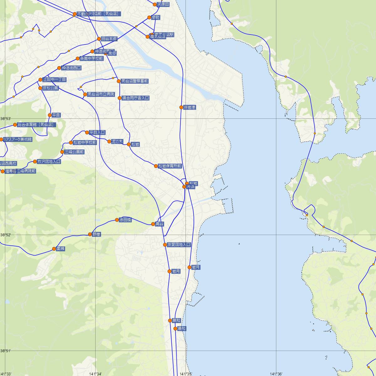 松岩駅（JR東日本）周辺のバス路線図