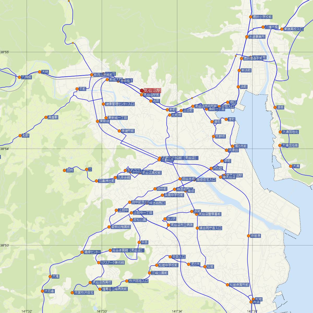 不動の沢駅（JR東日本）周辺のバス路線図