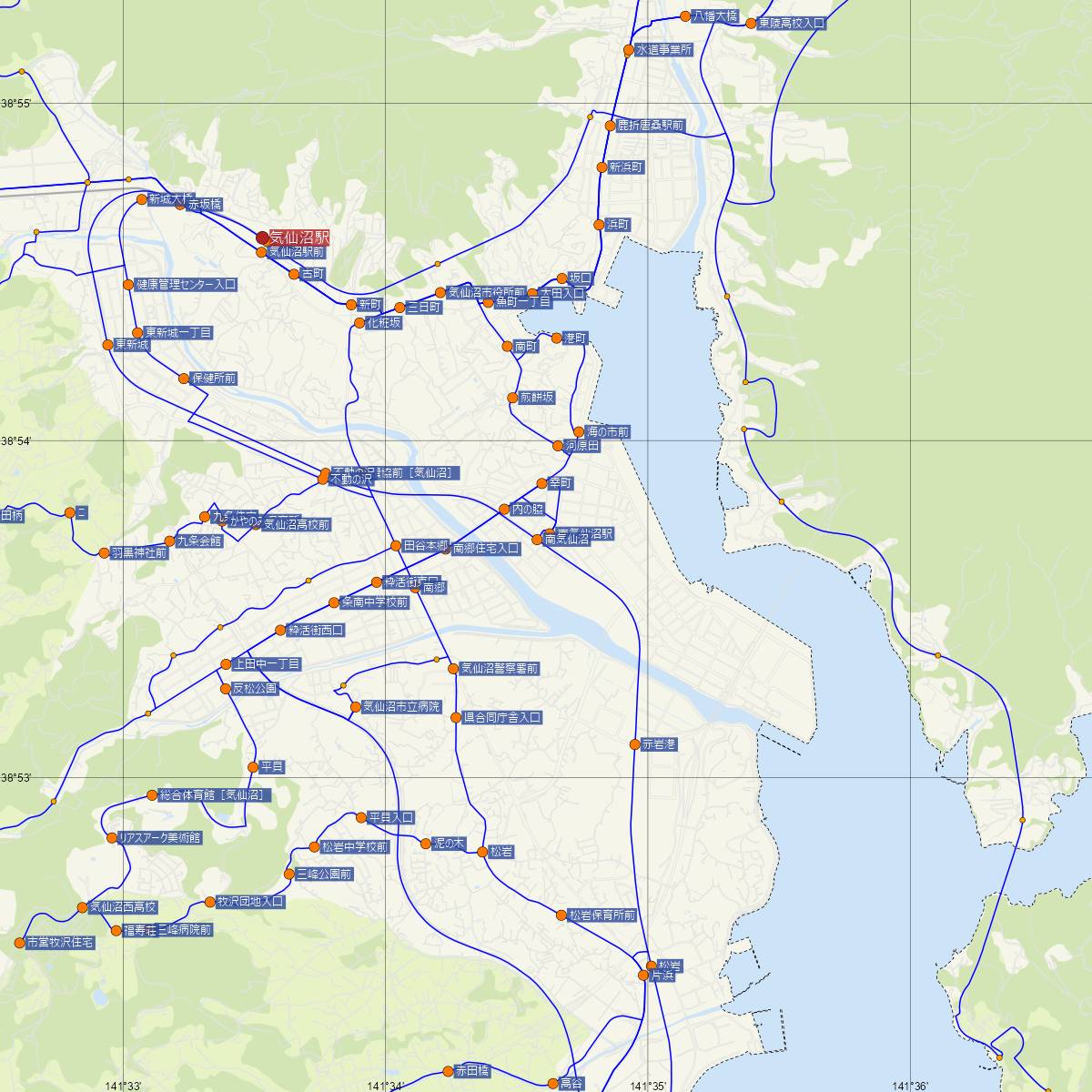 南気仙沼駅（JR東日本）周辺のバス路線図