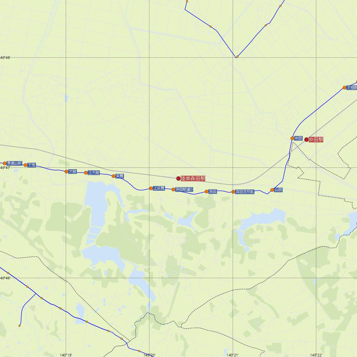 陸奥森田駅（JR東日本）周辺のバス路線図