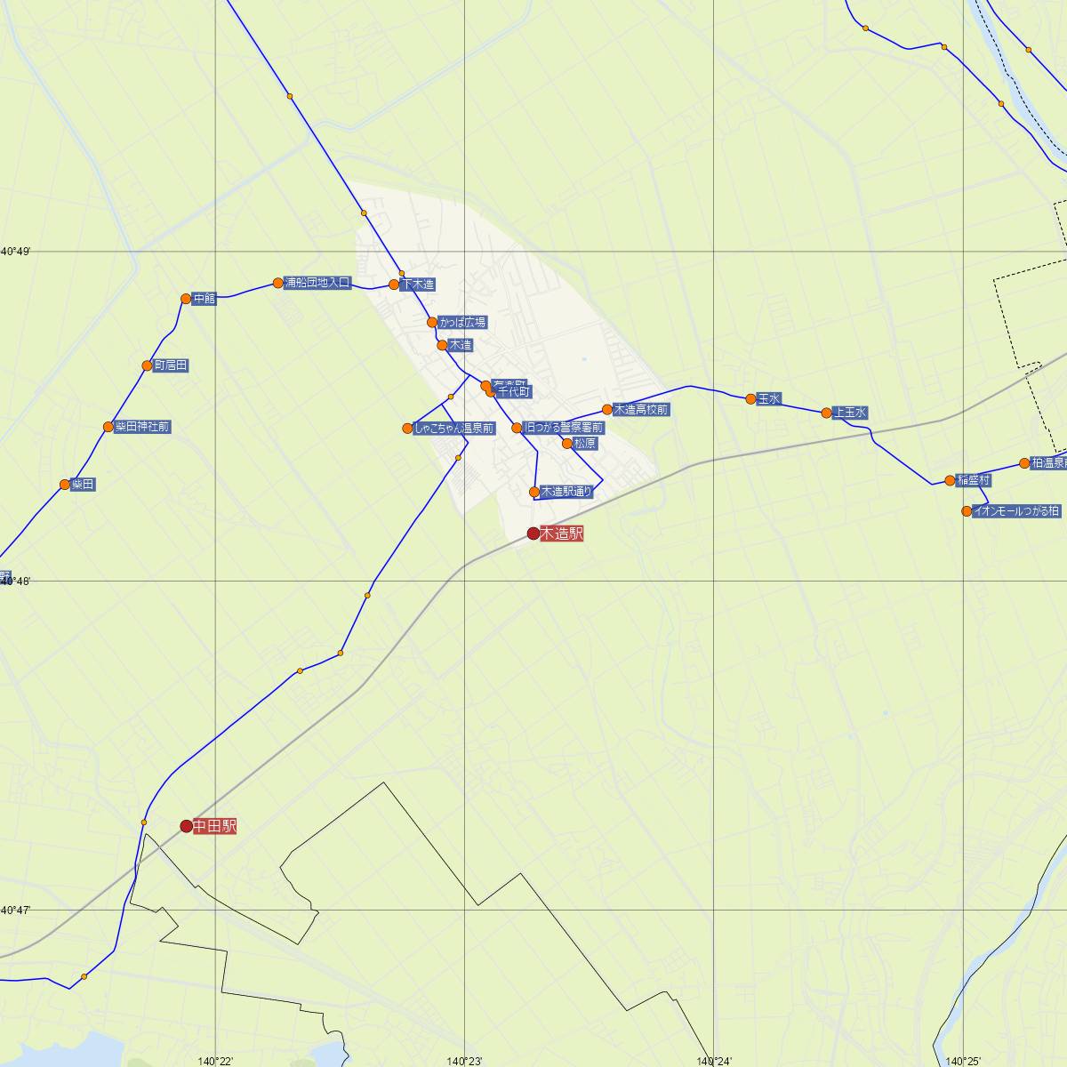 木造駅（JR東日本）周辺のバス路線図