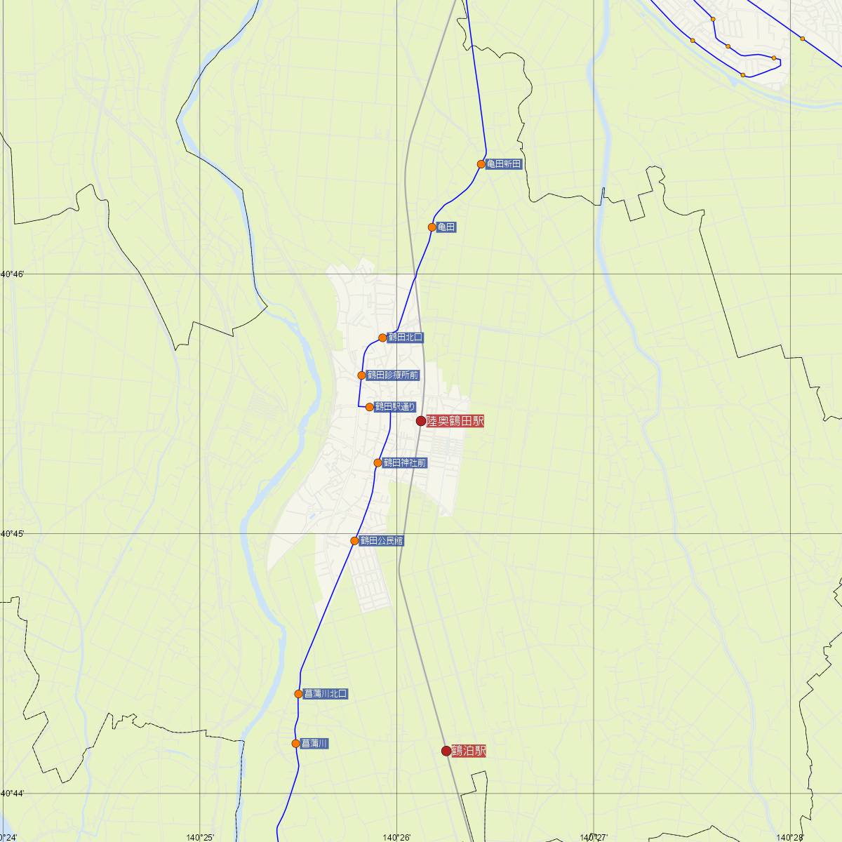 陸奥鶴田駅（JR東日本）周辺のバス路線図