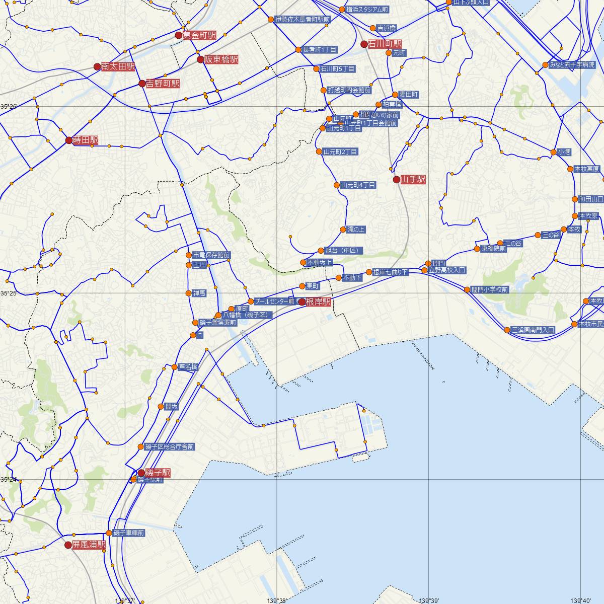 根岸駅（JR東日本）周辺のバス路線図