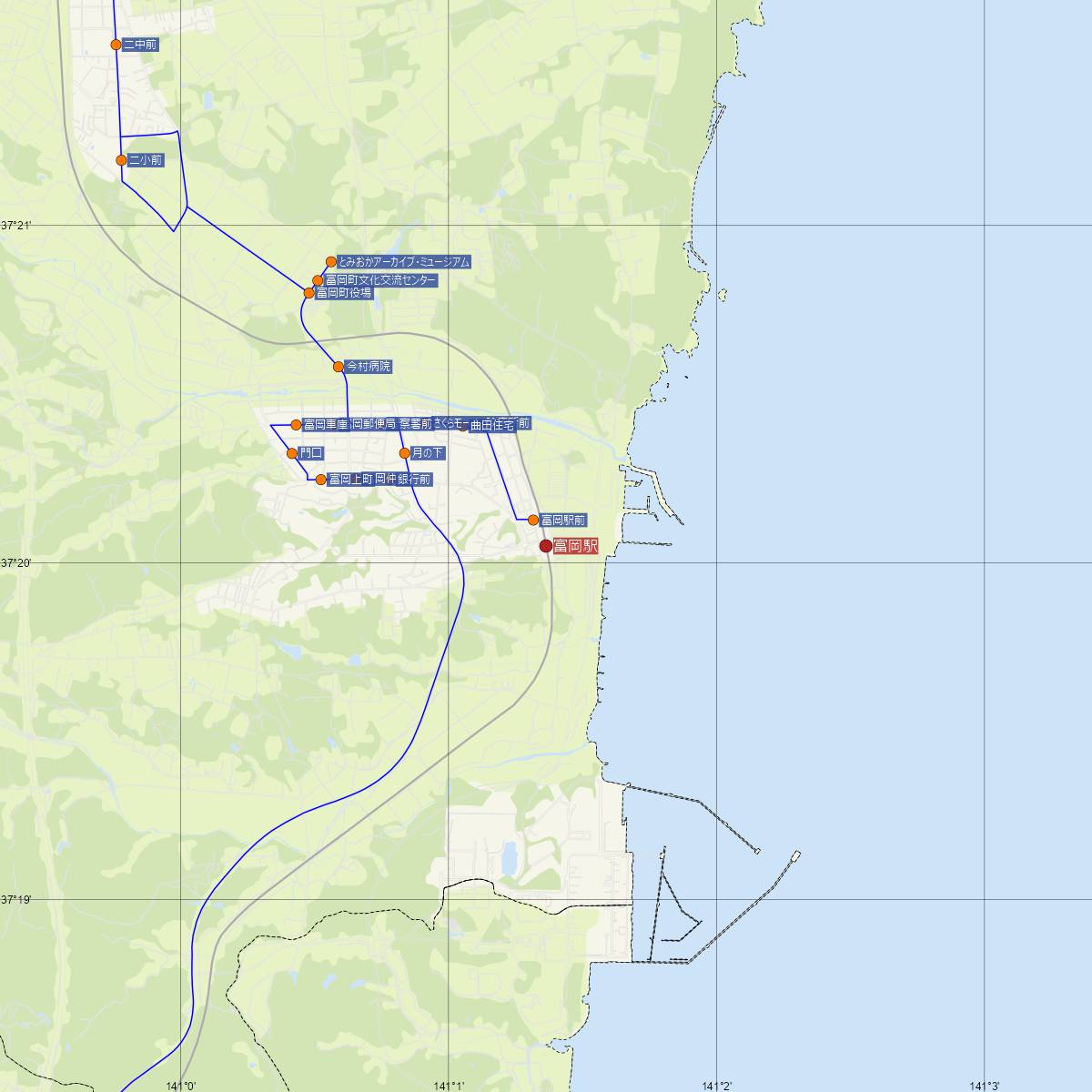 富岡駅（JR東日本）周辺のバス路線図