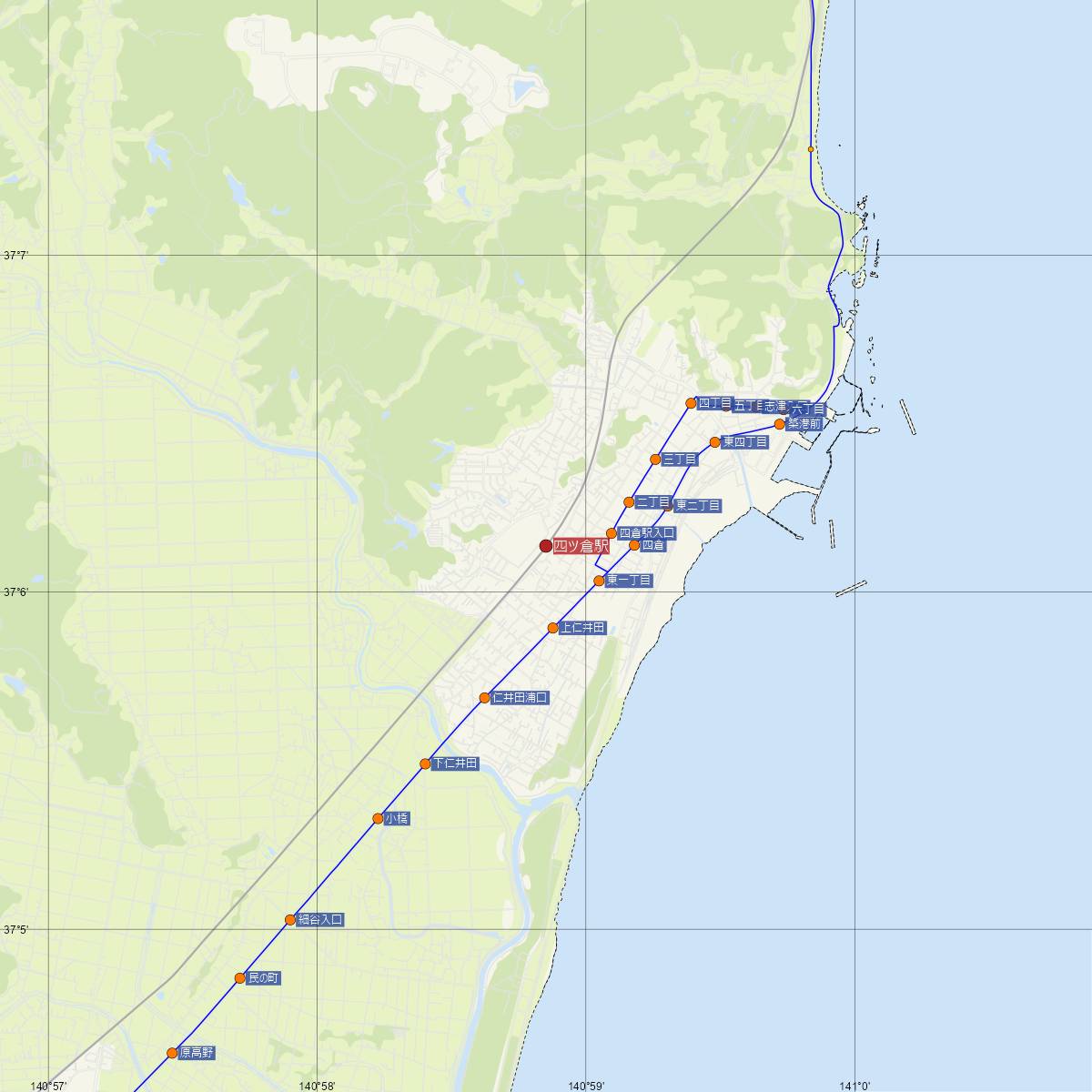 四ツ倉駅（JR東日本）周辺のバス路線図