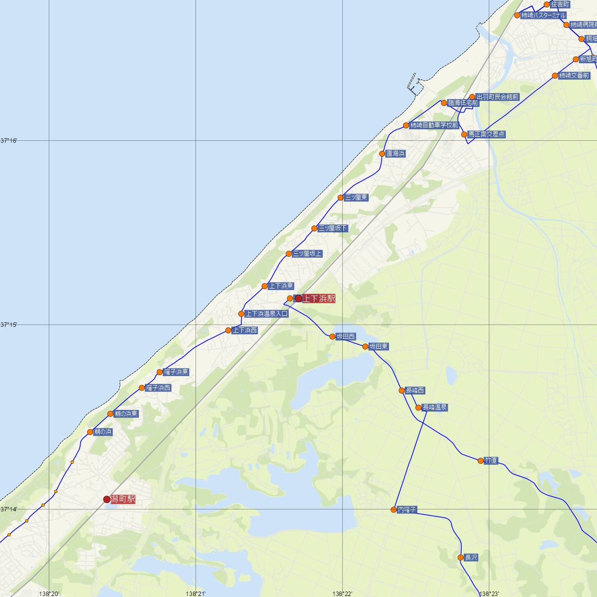上下浜駅（JR東日本）周辺のバス路線図