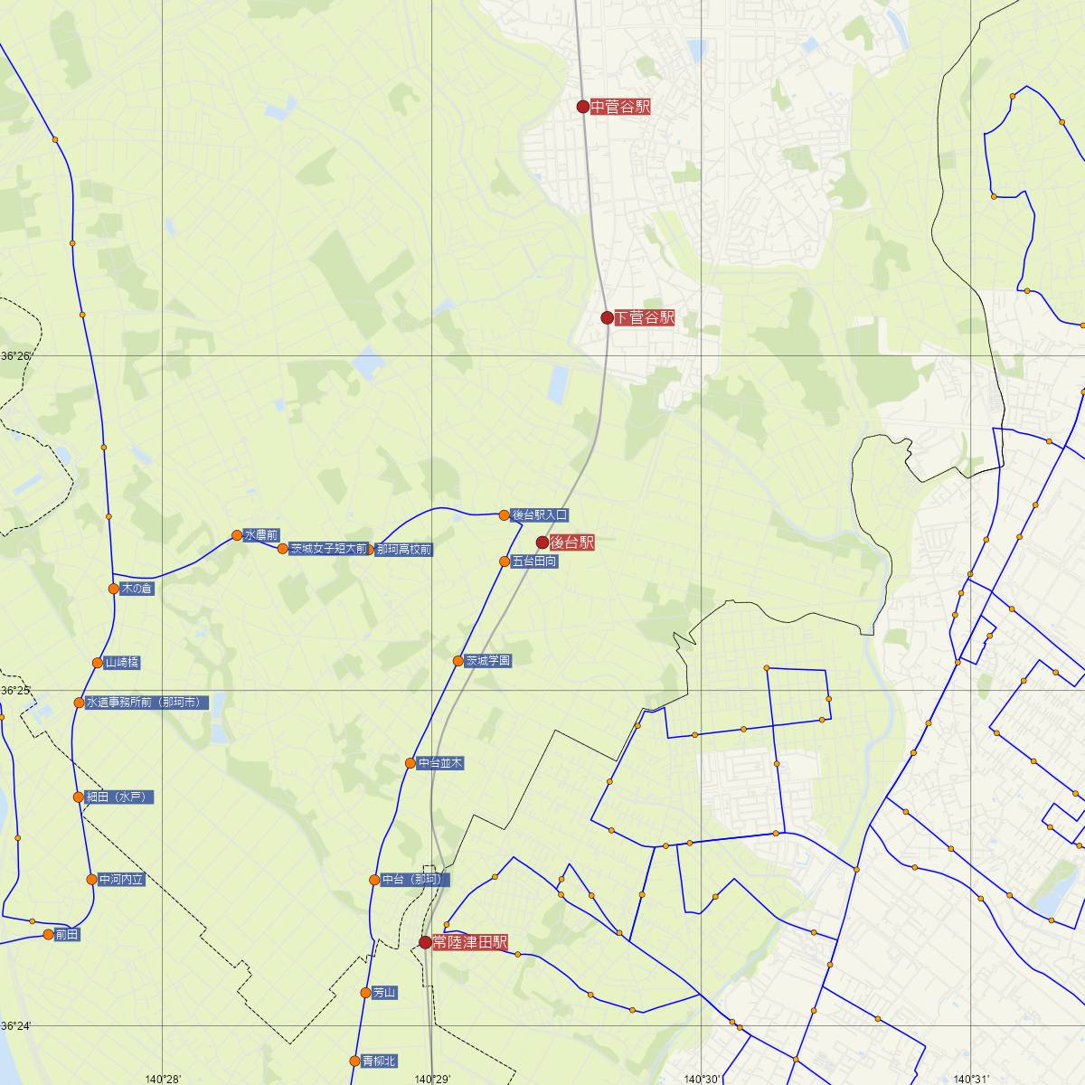 後台駅（JR東日本）周辺のバス路線図