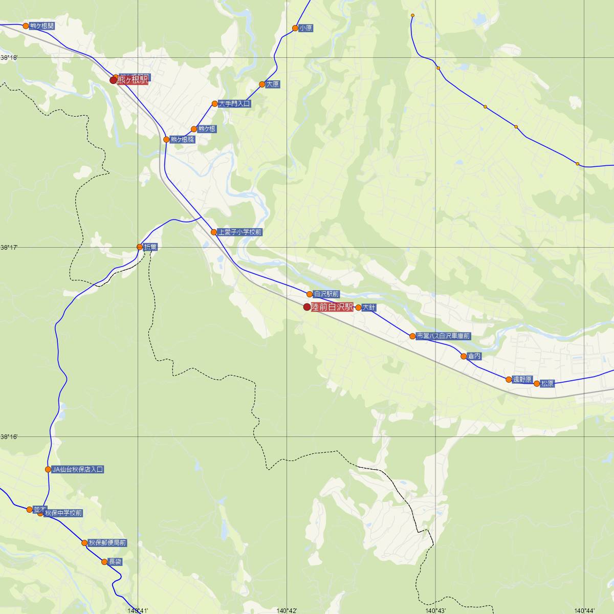 陸前白沢駅（JR東日本）周辺のバス路線図