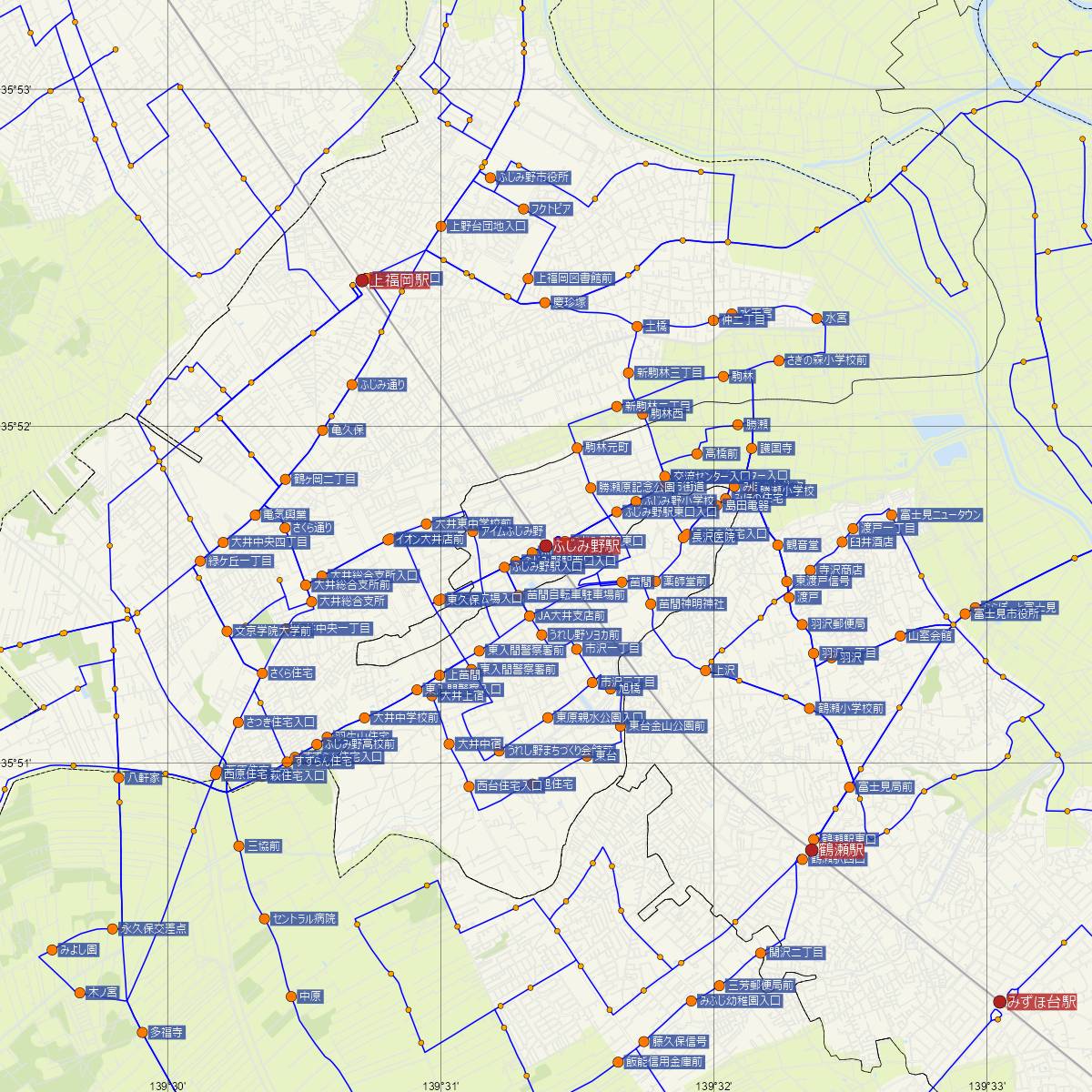 ふじみ野駅（東武鉄道）周辺のバス路線図