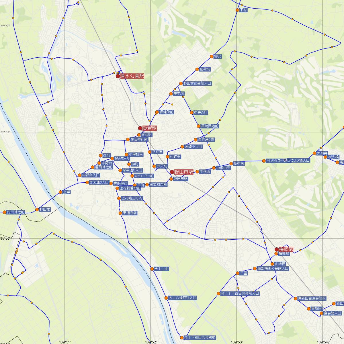 野田市駅（東武鉄道）周辺のバス路線図