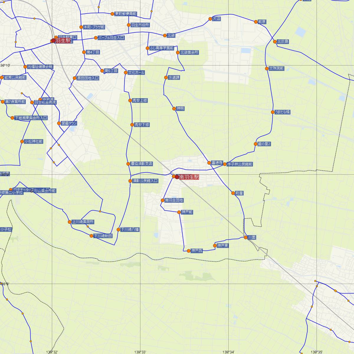 南羽生駅（東武鉄道）周辺のバス路線図