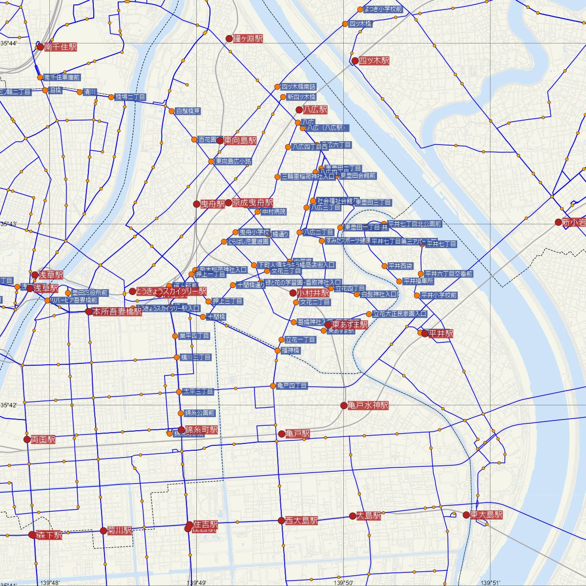 小村井駅（東武鉄道）周辺のバス路線図