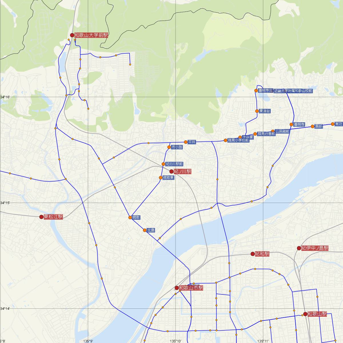 紀ノ川駅（南海電鉄）周辺のバス路線図