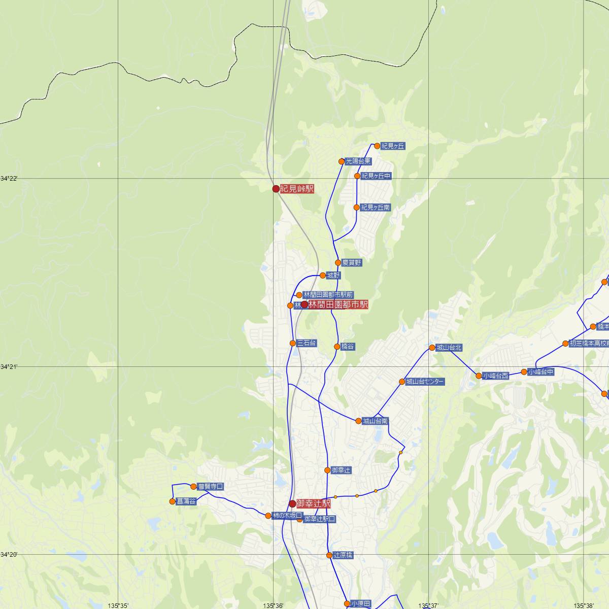 林間田園都市駅（南海電鉄）周辺のバス路線図