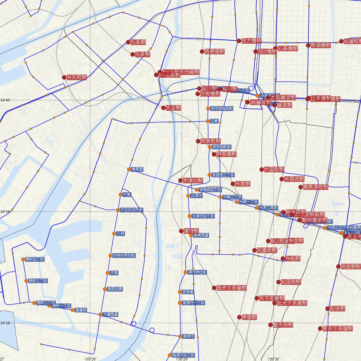 木津川駅（南海電鉄）周辺のバス路線図