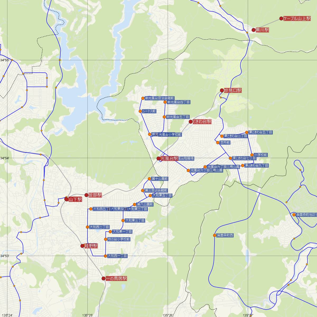光風台駅（能勢電鉄）周辺のバス路線図