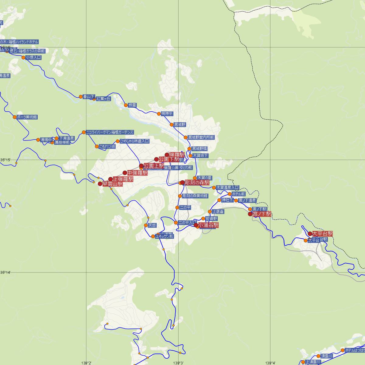 彫刻の森駅（箱根登山鉄道）周辺のバス路線図