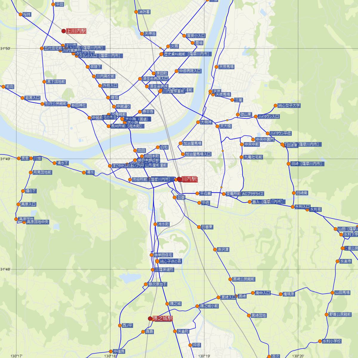 川内駅（肥薩おれんじ鉄道）周辺のバス路線図