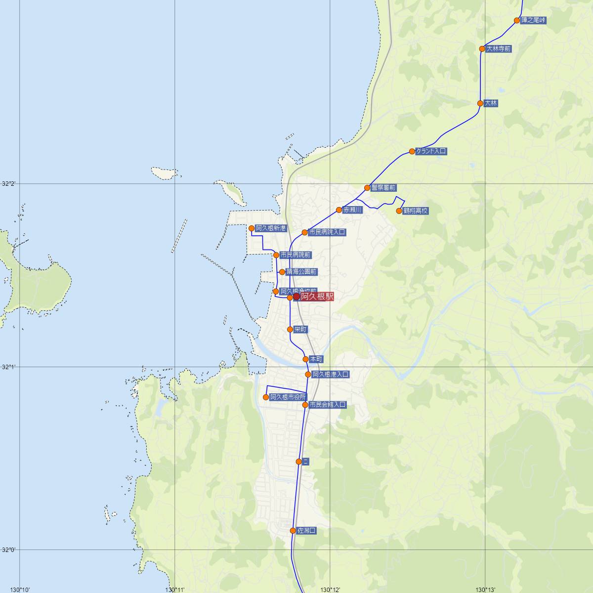 阿久根駅（肥薩おれんじ鉄道）周辺のバス路線図