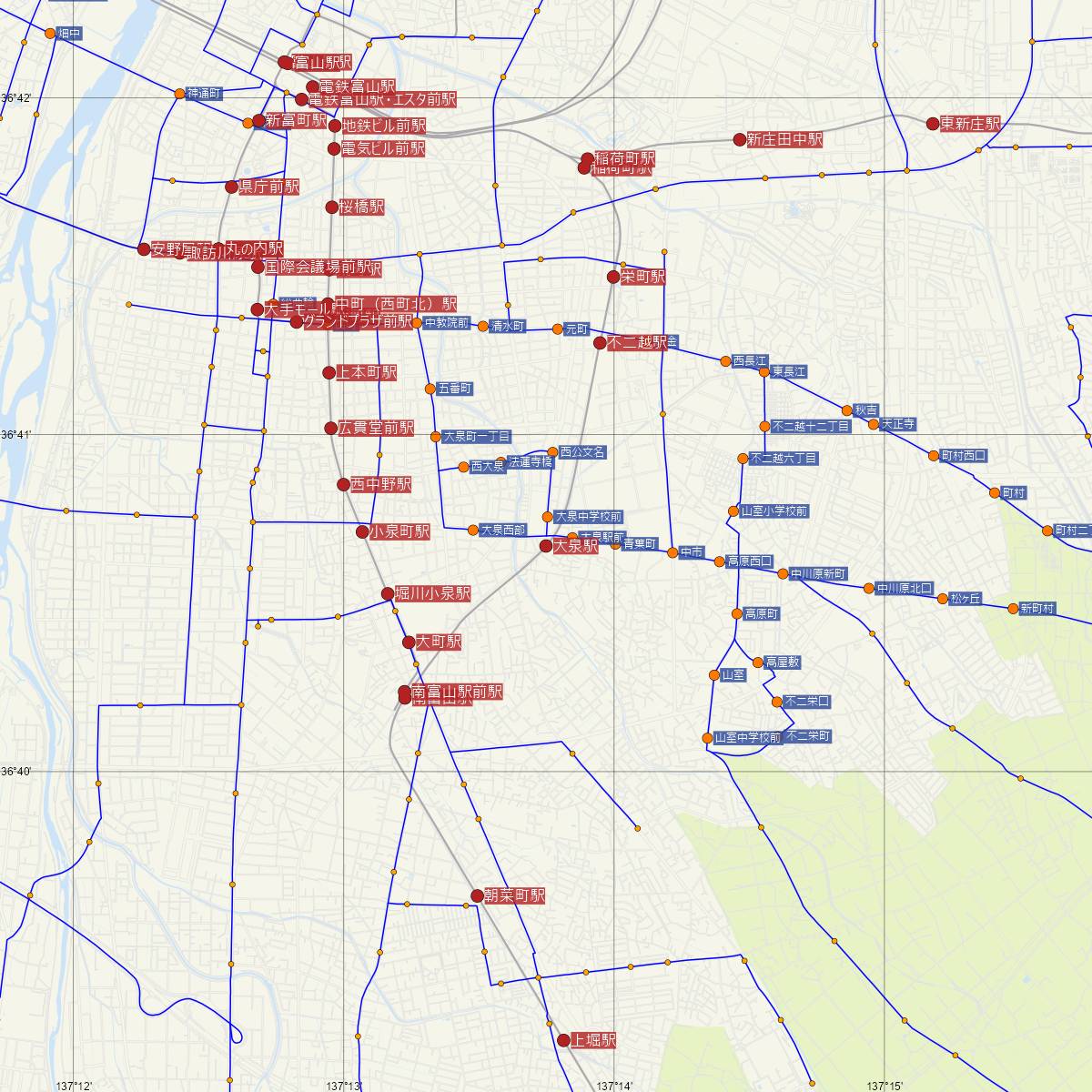 大泉駅（富山地方鉄道）周辺のバス路線図