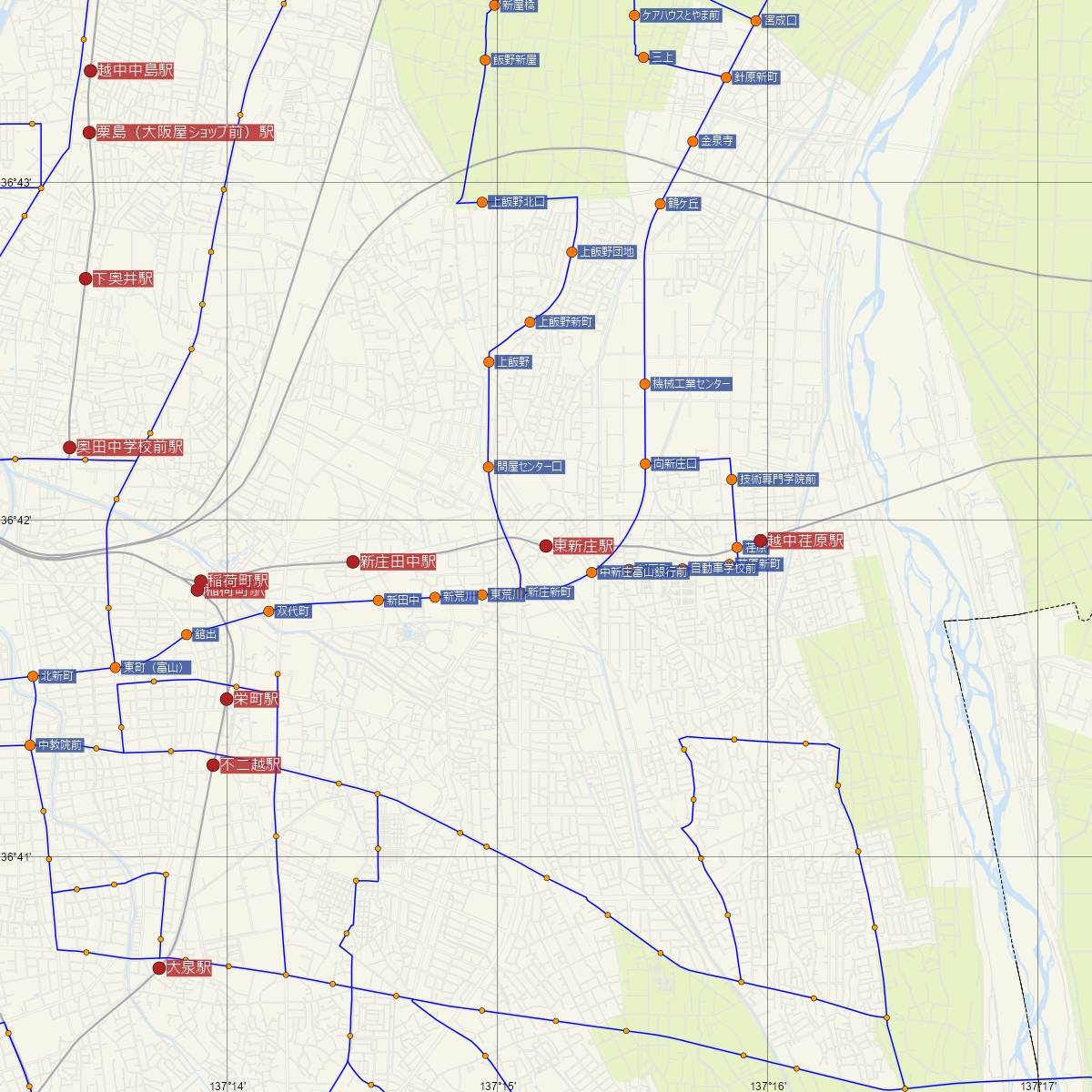 東新庄駅（富山地方鉄道）周辺のバス路線図