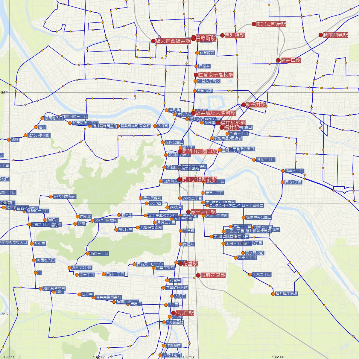 商工会議所前駅（福井鉄道）周辺のバス路線図