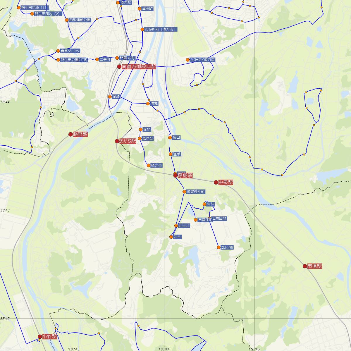 藤棚駅（平成筑豊鉄道）周辺のバス路線図
