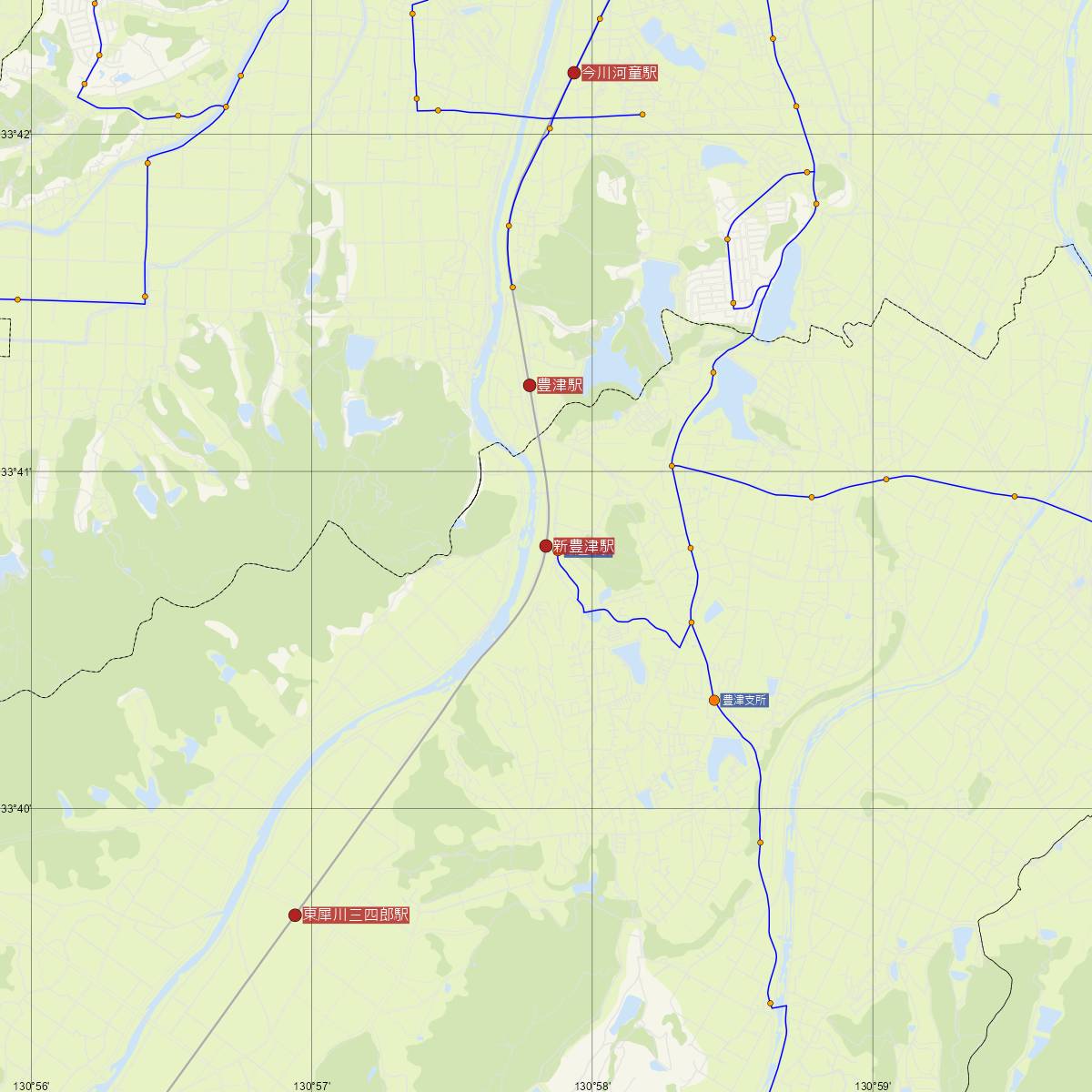 新豊津駅（平成筑豊鉄道）周辺のバス路線図