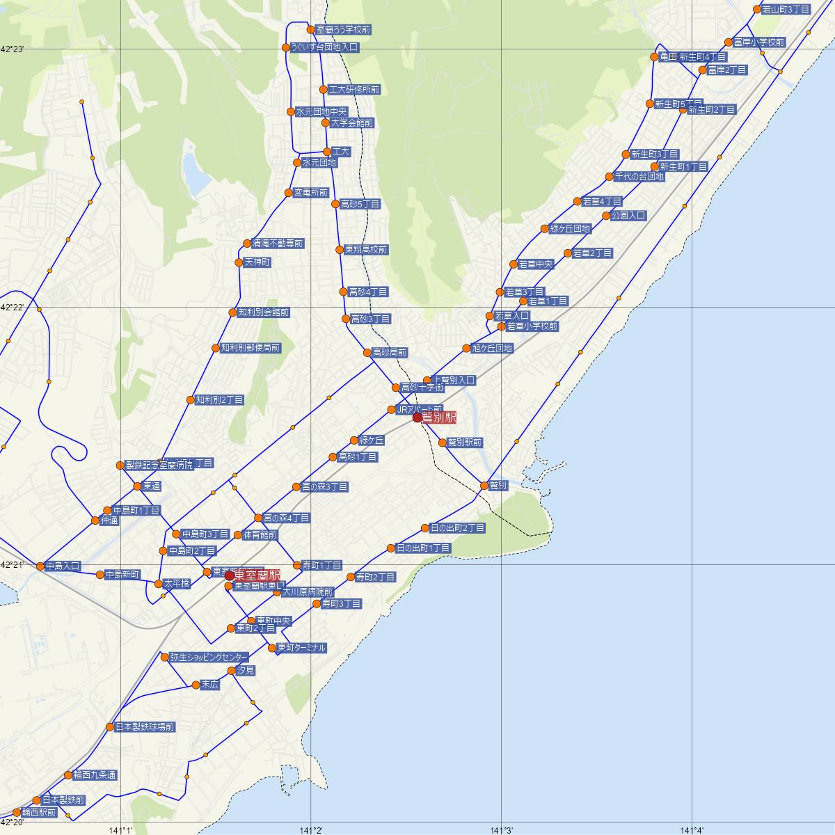鷲別駅（JR北海道）周辺のバス路線図