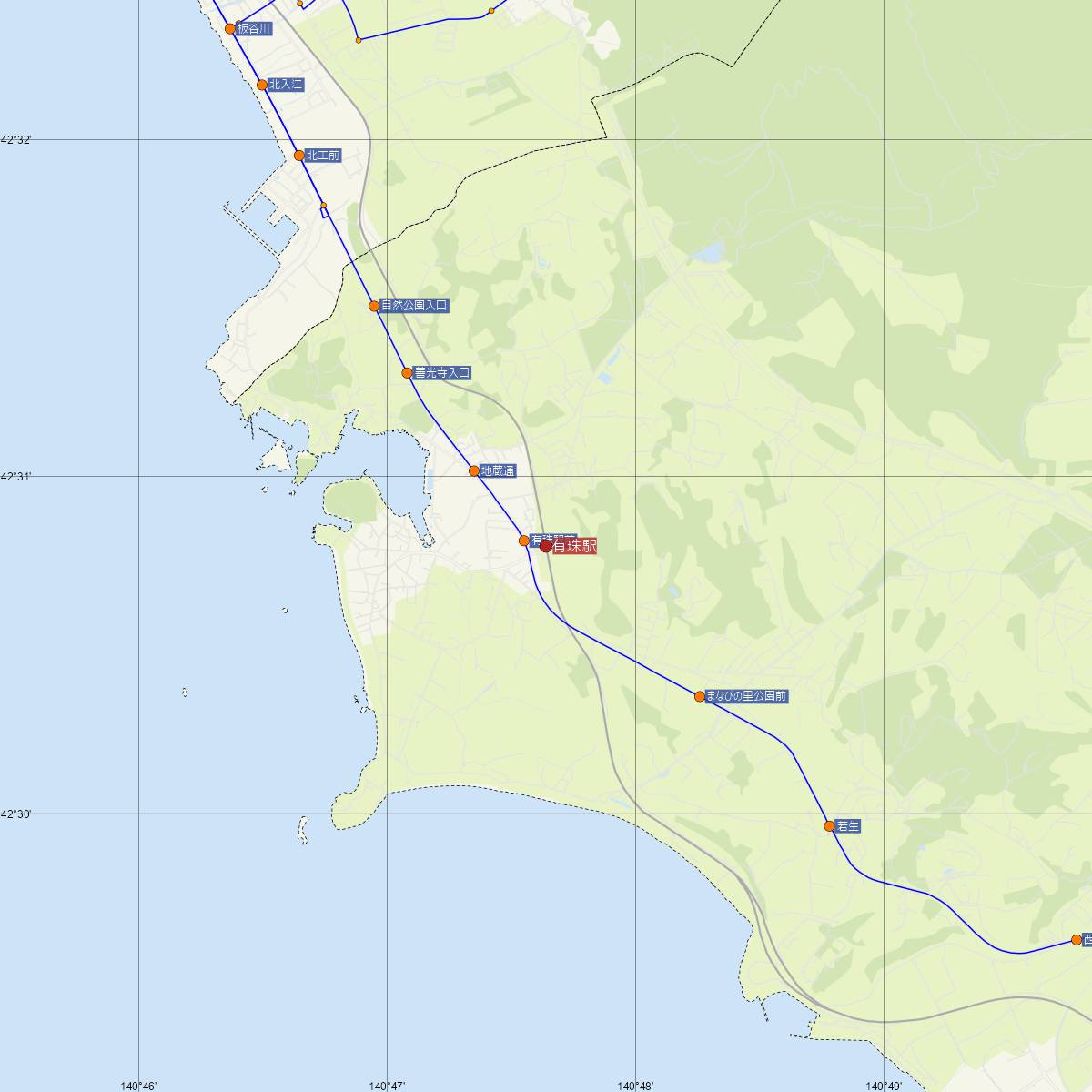 有珠駅（JR北海道）周辺のバス路線図
