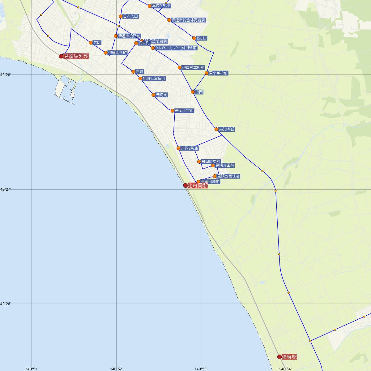 北舟岡駅（JR北海道）周辺のバス路線図