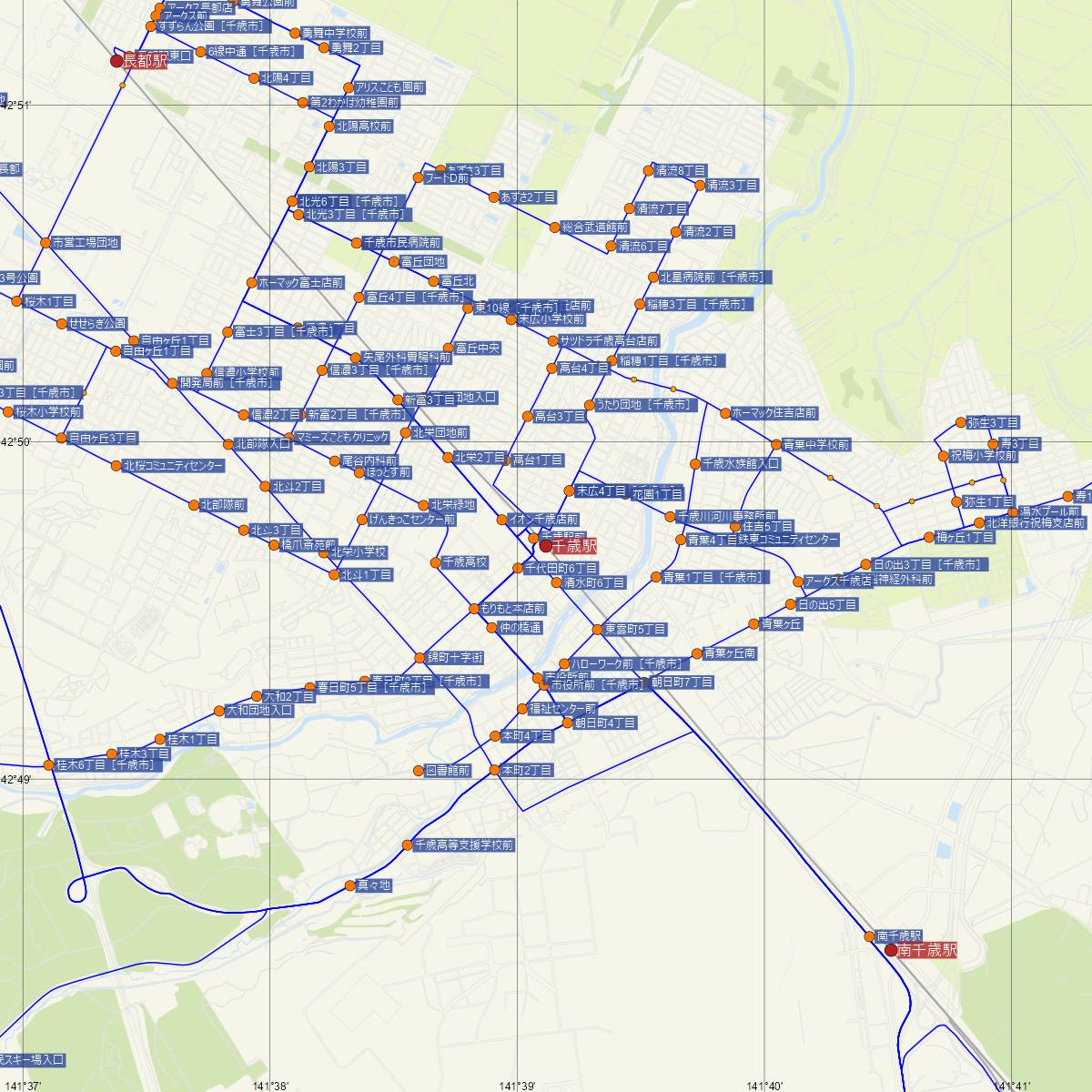 千歳駅（JR北海道）周辺のバス路線図