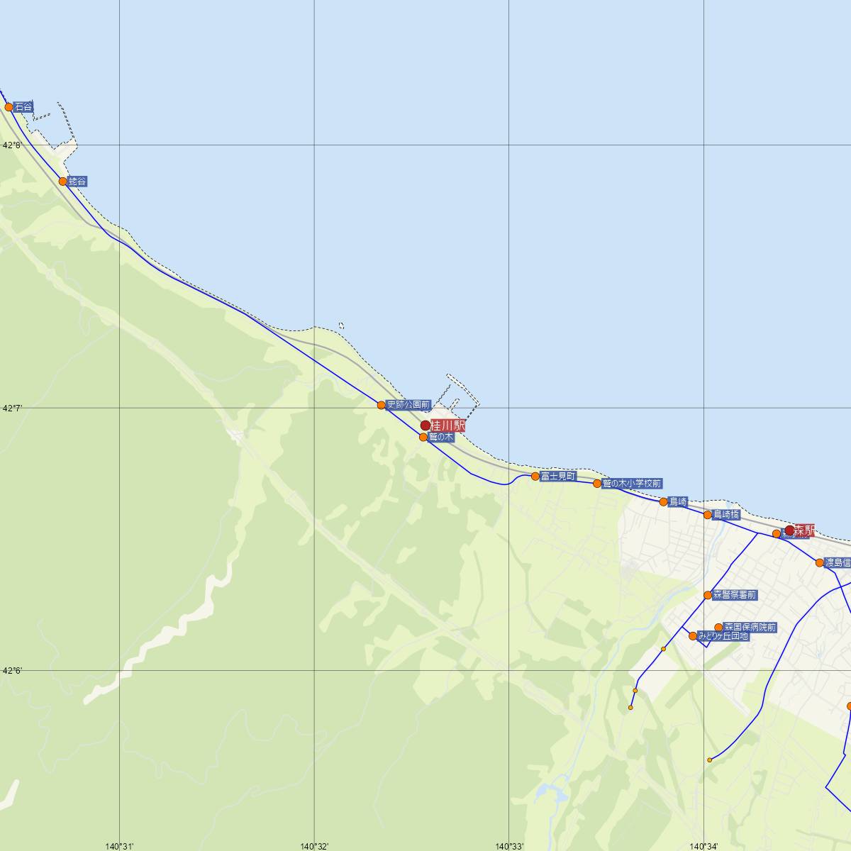 桂川駅（JR北海道）周辺のバス路線図