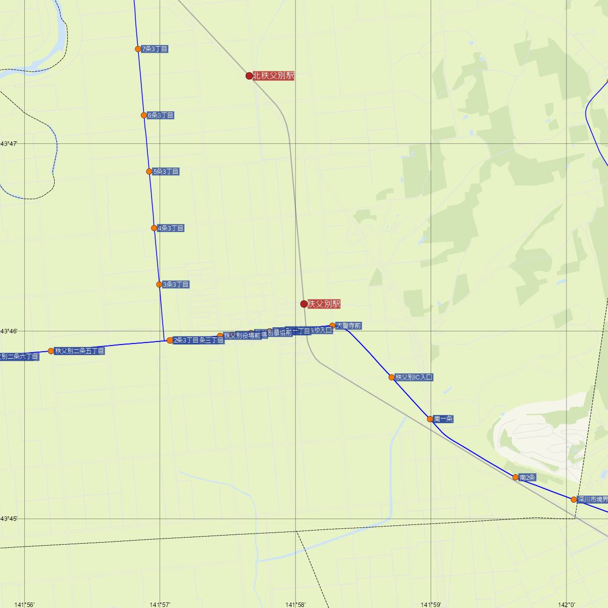 秩父別駅（JR北海道）周辺のバス路線図
