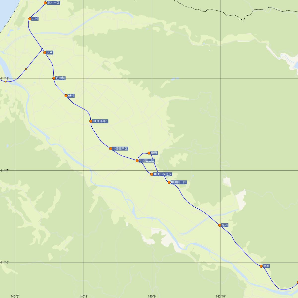 中須田駅（JR北海道）周辺のバス路線図