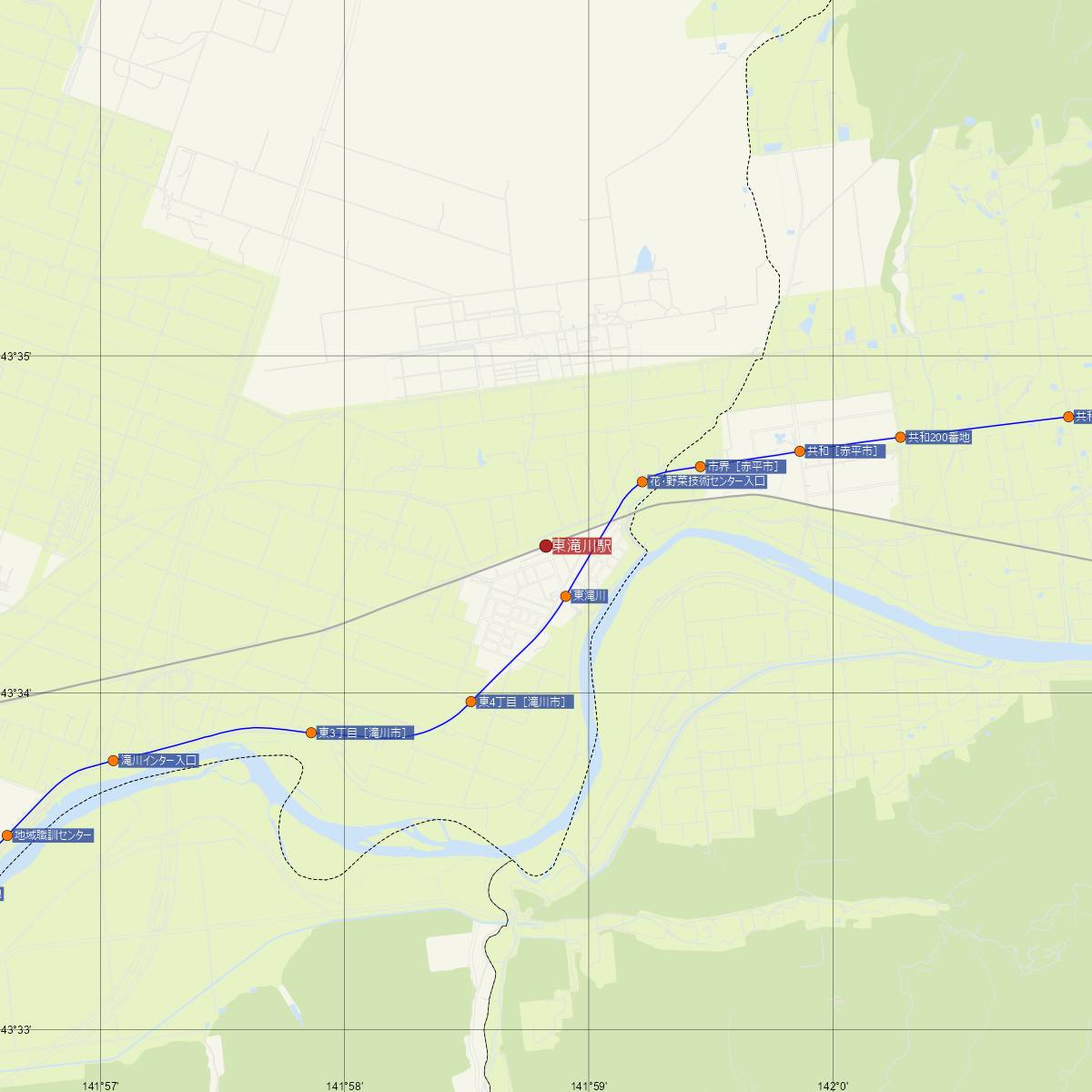 東滝川駅（JR北海道）周辺のバス路線図