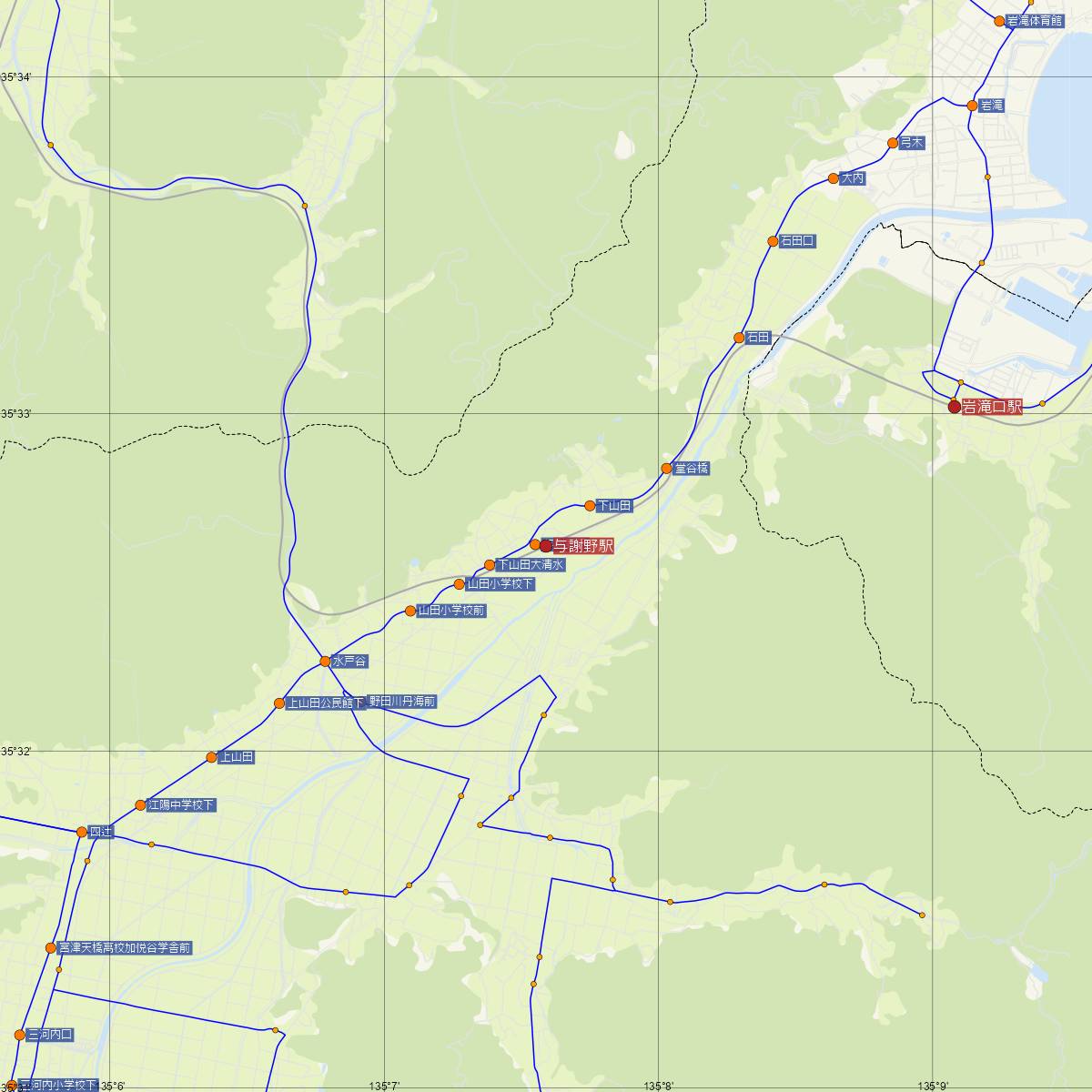 与謝野駅（京都丹後鉄道）周辺のバス路線図
