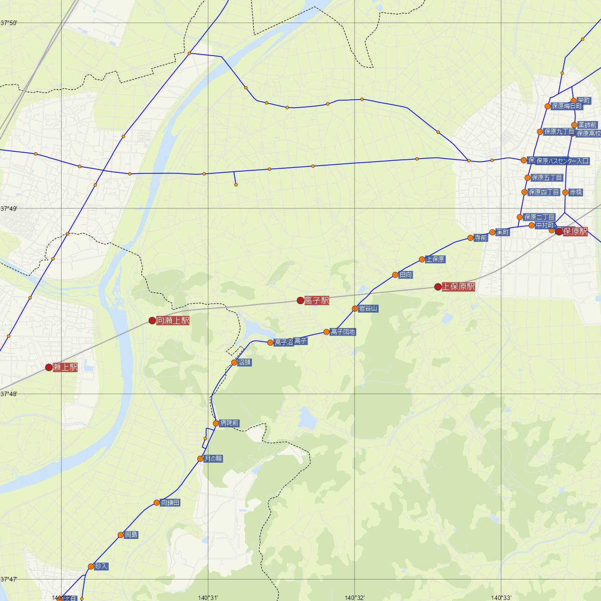 高子駅（阿武隈急行）周辺のバス路線図