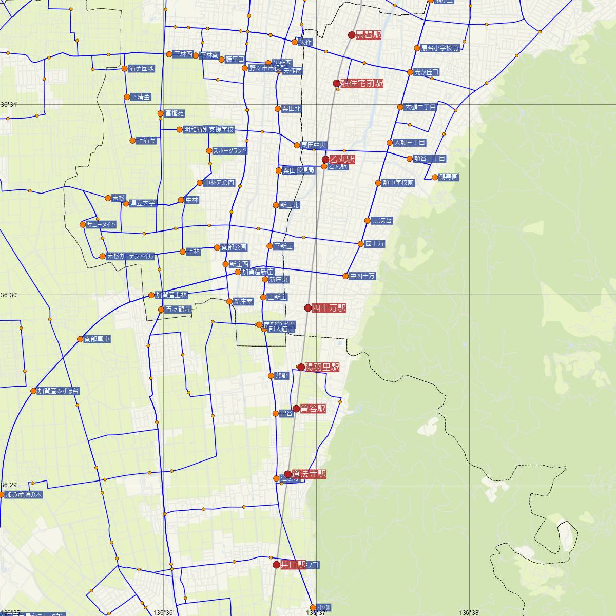 四十万駅（北陸鉄道）周辺のバス路線図