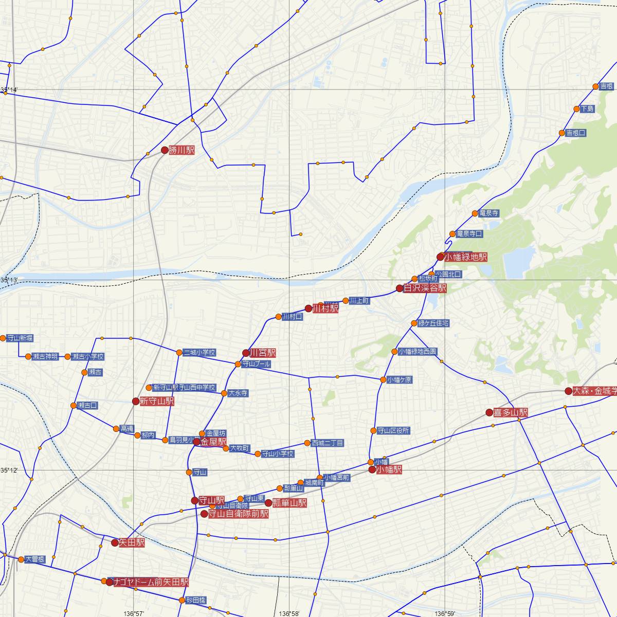 川村駅（名古屋ガイドウェイバス）周辺のバス路線図