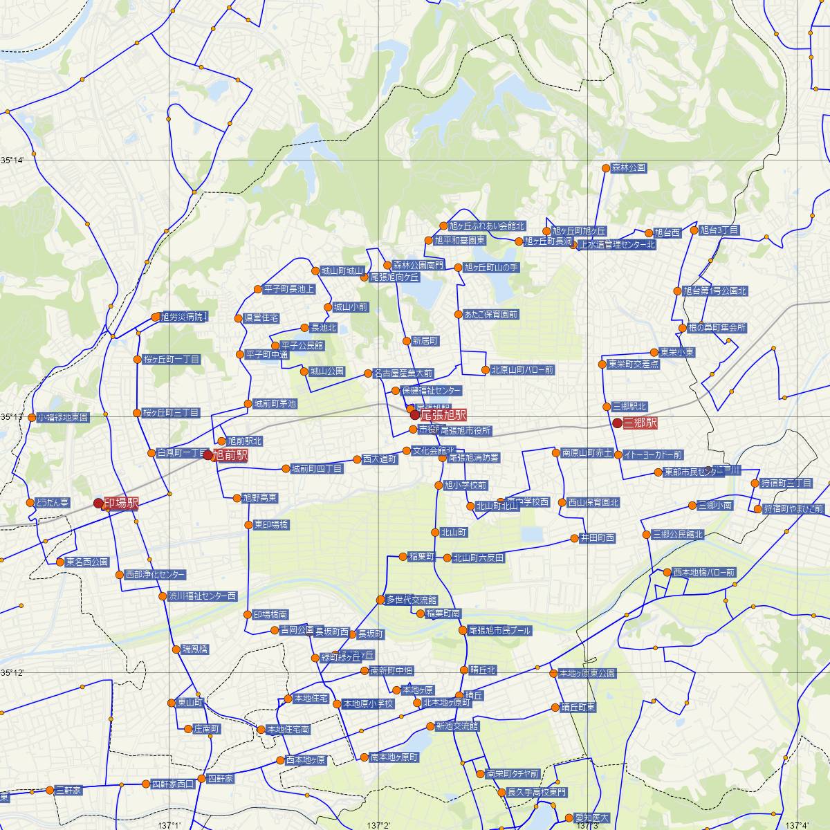尾張旭駅（名古屋鉄道）周辺のバス路線図