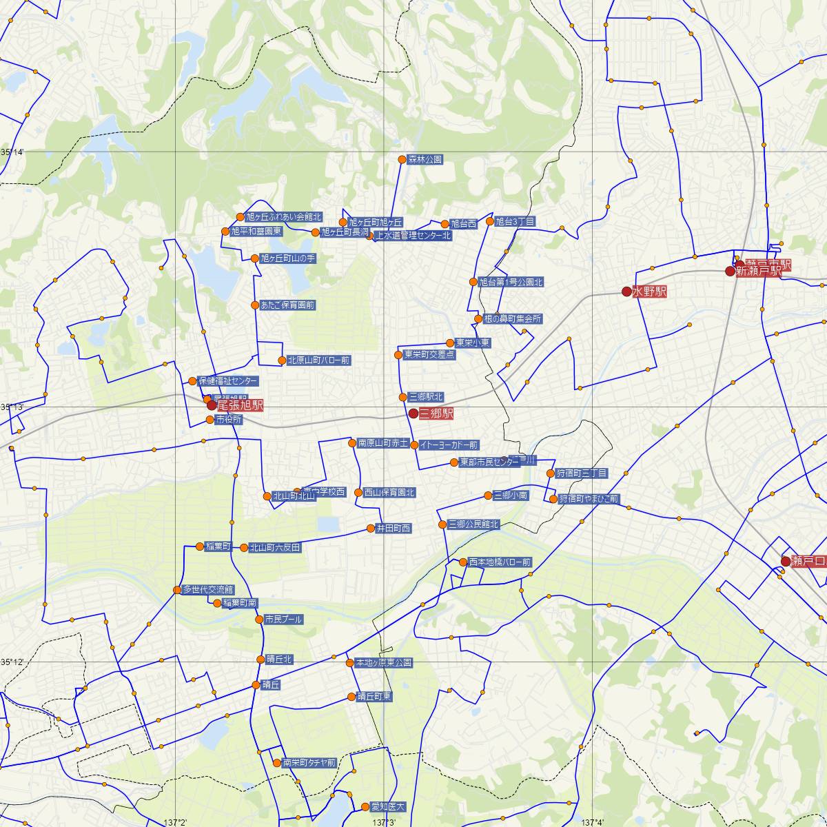 三郷駅（名古屋鉄道）周辺のバス路線図