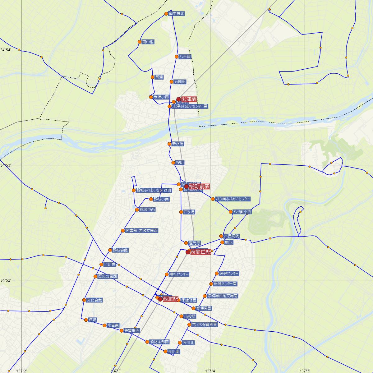 桜町前駅（名古屋鉄道）周辺のバス路線図