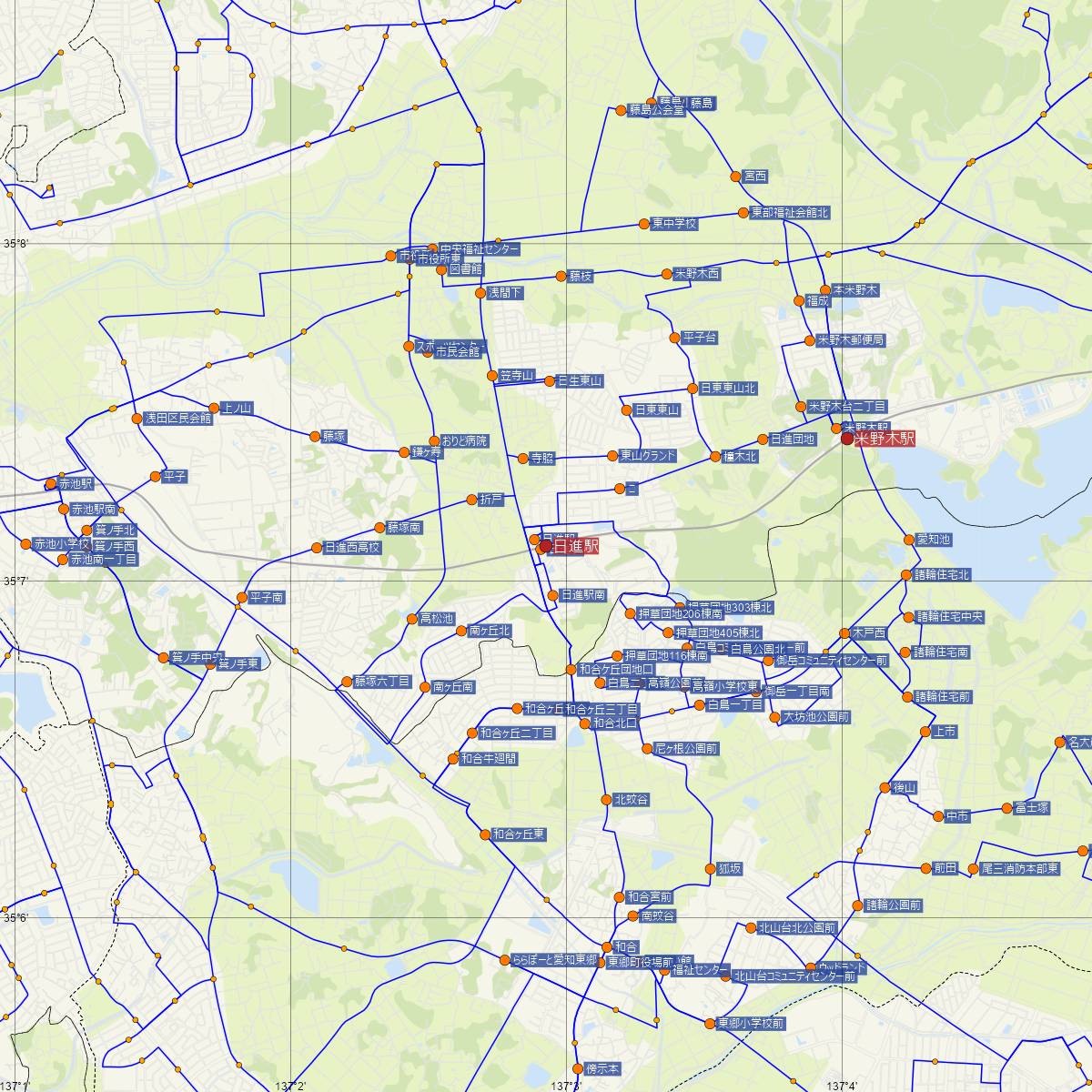 日進駅（名古屋鉄道）周辺のバス路線図