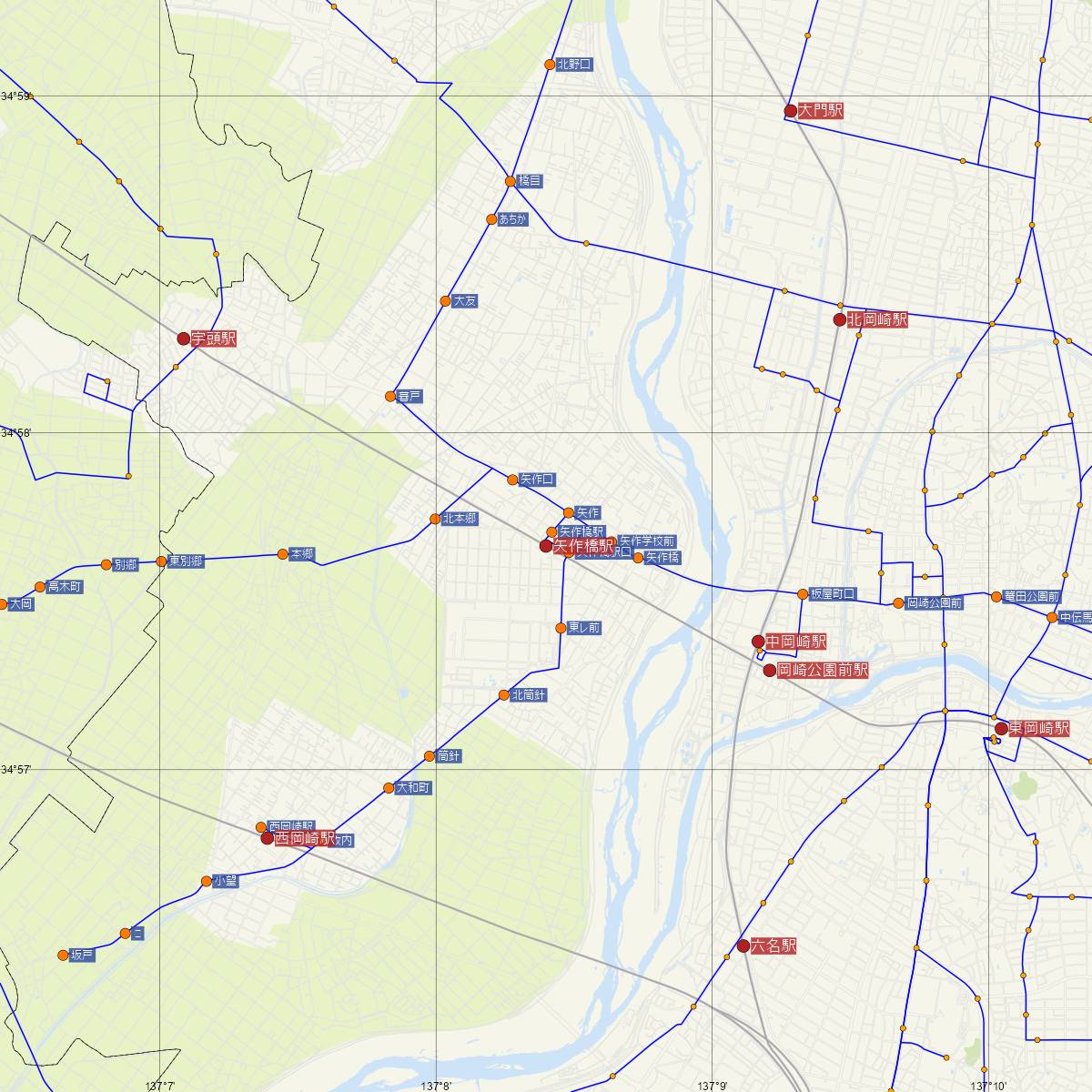 矢作橋駅（名古屋鉄道）周辺のバス路線図