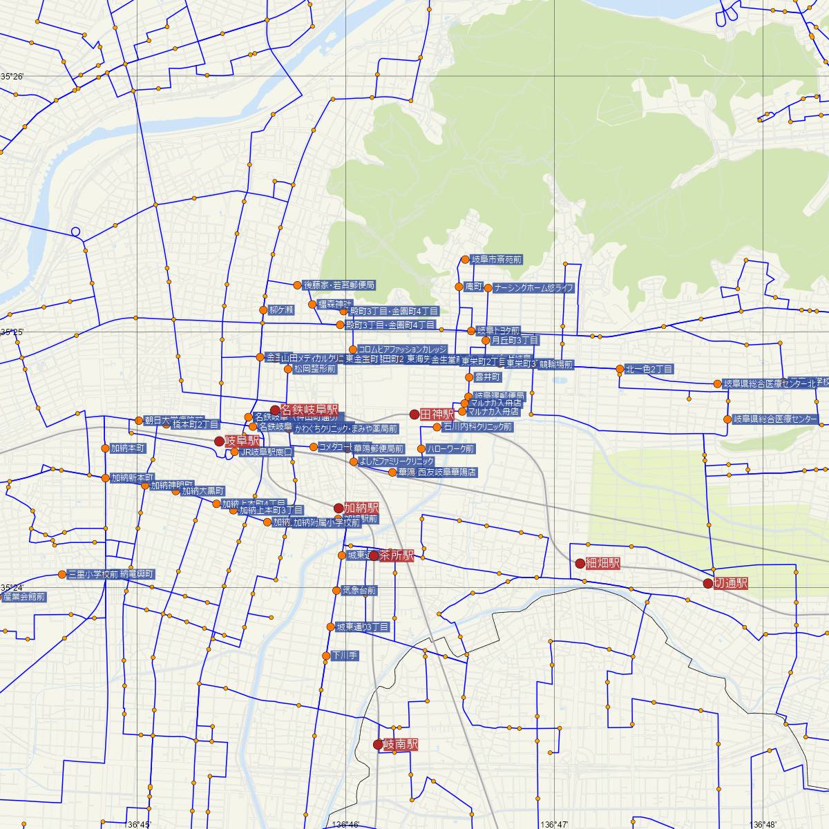 田神駅（名古屋鉄道）周辺のバス路線図