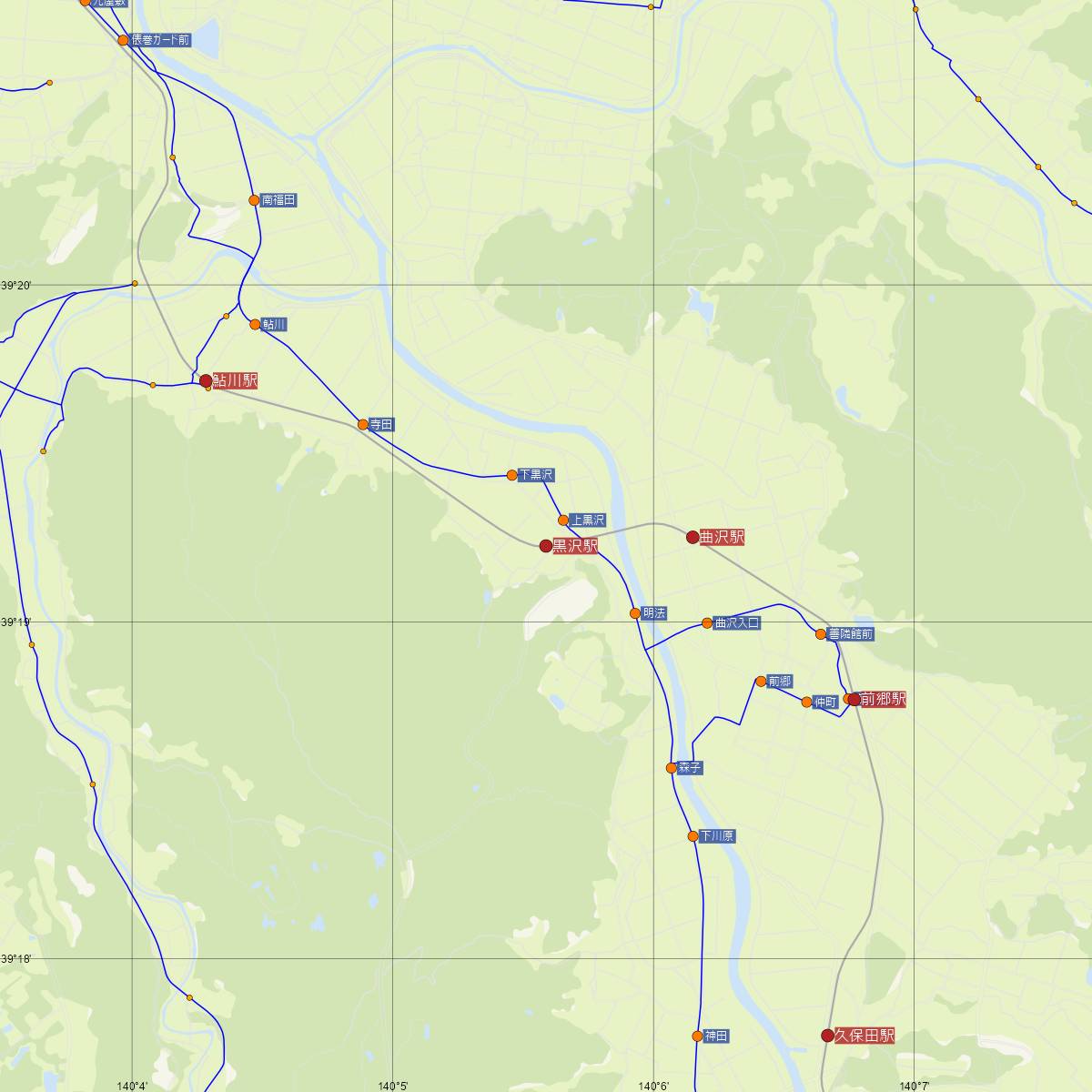 黒沢駅（由利高原鉄道）周辺のバス路線図